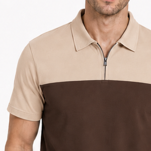 Servicio OEM, Logotipo Personalizado, Camisetas Polo para Hombre en Dos Tonos, Café y Marrón, Casual, con Cierre de 1/4, Colorblock, Estilo Golf, Secado Rápido - Product Image 3