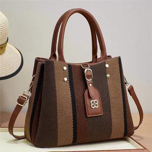 Classic Striped Canvas Tote Handbag Removable <b>Strap</b> Zipper Closure Waterproof Large Capacity for Women Daily Use <b>Elite</b> Craft - Product Image 2