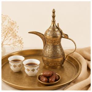 Handcrafted Arabic Dallah Brass Coffee <b>Pot</b> Vintage Middle Eastern Teapot with Engraved Floral Design Luxury Hotel Serving - Product Image 2