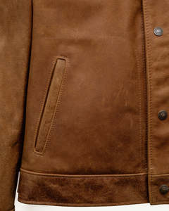 Veste en cuir véritable marron pour homme avec col en fausse fourrure, col rabattable, coupe classique, coupe-vent, style décontracté d'hiver - Product Image 5