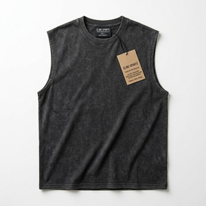 Premium Breathable Knitted Acid Wash Oversized Tank <b>Top</b> with Embroidery | Vintage Charcoal Black Casual Streetwear Gym Tee - Product Image 5