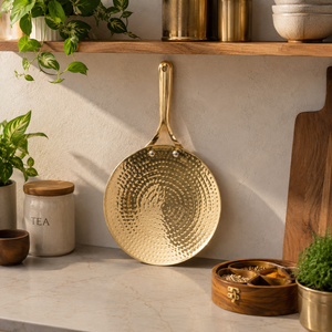 Premium Hammered Brass Frying Pan with Long Handle | Heavy Duty Brass Skillet | Traditional Indian Cookware | Kitchen Fry Pan - Product Image 2