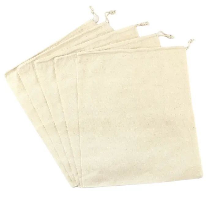 Organic cotton muslin drawstring bag with printing logo, Drawstring Bags cotton Cosmetic Bag Pink Cosmetic