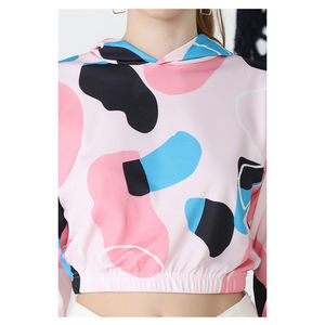 Women Hooded Short <b>Long</b> <b>Sleeve</b> Solid Knitted 100% Cotton Sweatshirt Pink Blue <b>Black</b> Casual Winter Autumn Spring Wear - Product Image 3