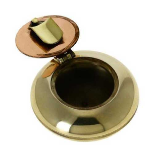 <b>Vintage</b> round brass hinged <b>ashtray</b> featuring a flip-top lid with a rest, available at wholesale prices. - Product Image 1