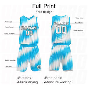 Nouveautés : Ensembles d'uniformes de basketball respirants en polyester, col rond, bleu clair demi-teinte, maillots et shorts personnalisés pour équipes - Product Image 4