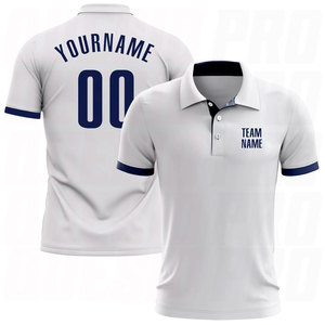 Polos de Golf Personalizados Blancos y Azul Marino, Polos de Golf Elásticos y Transpirables con Estampado por Sublimación, Polos de Golf de Poliéster para Hombre - Product Image 1