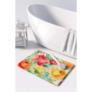 Ranunculus Aquarelle Mousse À Mémoire Tapis De Bain Lavable En Machine Anti-Fatigue Tapis De Cuisine Coussin Confort Tapis De Cuisine - Product Image 3