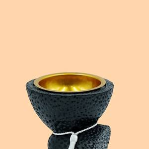 เชิงเทียนหินอ่อนสีดำแบบซ้อนกันพร้อมถ้วยโลหะสีทองและพู่สีขาวสไตล์เซน ของตกแต่งบ้าน - Product Image 4