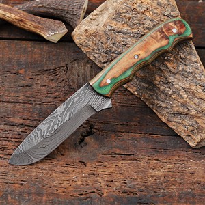 Cuchillo Nórdico Forjado a Mano de Acero de Damasco con Hoja Fija, Punta Caída, para Desollar, con Funda, Personalizado OEM, Espiga Completa, para Caza y Camping - Product Image 3