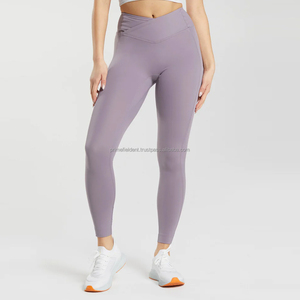 High Waist Full Length Yoga <b>Leggings</b> Solid Color Spandex Nylon Material Contrast <b>Stitch</b> New Design Women's Pants - Product Image 6