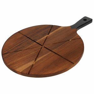 Tabla Redonda de Madera de Teca Hecha a Mano de Primera Calidad para Servir Pizza, Queso y Charcutería, con Asa - Product Image 4