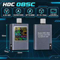 Testeur USB Type-C HDC-085C avec affichage LED, voltmètre, ampèremètre, mesure de courant et de tension CC, testeur de charge de batterie externe, CC 4,5-50V 0-12A