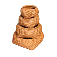 Plateau de service de luxe en carton, écologique, tressé à la main en rotin naturel, avec anneaux de serviette, D20cm, pour gâteaux, pains et pique-niques