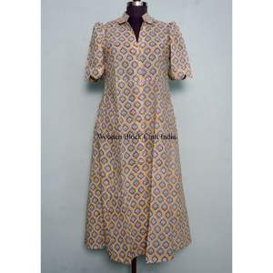 Robe élégante en coton pour femme, style bohème, faite à la main, vintage, tenue d'été florale, demi-manches, longueur midi ou maxi, coupe décontractée à la cheville - Product Image 3