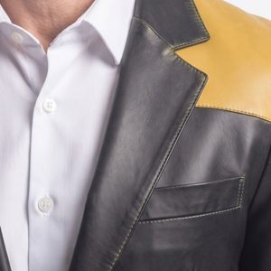 OEM Men <b>Leather</b> <b>Blazer</b> <b>Jacket</b> Mens PU Cowhide Button Down <b>Leather</b> <b>Blazer</b> Men's <b>Leather</b> <b>Blazer</b> <b>Jacket</b> Office <b>Leather</b> Coat - Product Image 4