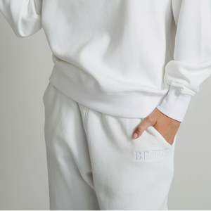 White Embroidered Bride Sweatshirt And <b>Pants</b> Set Casual Comfortable Cotton <b>Lounge</b> Wear For Women - Product Image 3