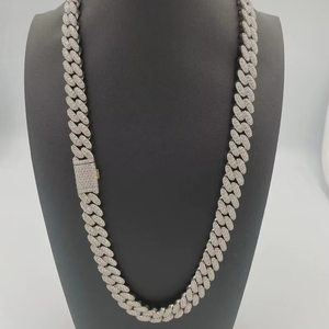 Cadena cubana de moissanita chapada en rodio de plata 925, collar de hip hop con incrustaciones, cadena llamativa y ostentosa, joyería de estilo de lujo - Product Image 1