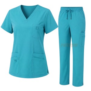 Wholesale Custom Medical Uniform Cotton Blend V Neck <b>Scrub</b> <b>Top</b> Elastic Waist Pants Nursing Healthcare Private Label Supplier - Product Image 6