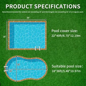 Copertura Rettangolare Verde in PVC per Piscina 18x36ft con Funzione di Sicurezza - Product Image 5