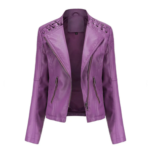 REBA SPORTS IMPEX Brown Genuine Leather Bomber Jacket Women Full Sleeve Stand Collar Single Breasted Breathable <b>Zipper</b> Closure - Product Image 5