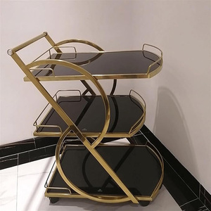 <b>Metal</b> <b>With</b> Marble Modern Bar <b>Trolley</b>, Marble and <b>Metal</b> Combination, 4 Rotating <b>Wheels</b>, Storage Rack Bar <b>Trolley</b> - Product Image 4