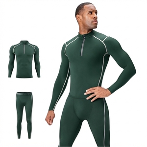 Conjunto de Ropa Deportiva de Compresión Verde para Hombre, Camiseta de Manga Larga con Cierre y Pantalones, Transpirable, Ajustado y que Absorbe la Humedad - Product Image 1
