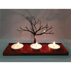 Handcrafted Wooden <b>Tree</b> of Life Tea <b>Light</b> Candle Holder | 3-Cup Metal Silhouette Votive Stand | Modern Luxury Home Decor Gift - Product Image 1