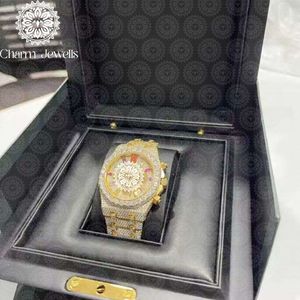 Charm Jewells Men's Luxury Gold Watch 43mm Round Case Quartz Movement <b>Chronograph</b> Sapphire Dial Folding Clasp - Product Image 6