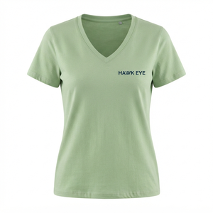 T-shirt à manches courtes col en V pour femme, vert uni, 100% coton, décontracté, respirant, pour le printemps et l'été, coupe classique, jersey tricoté - Product Image 5