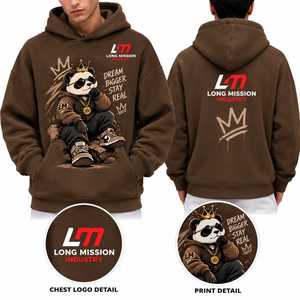 Sudadera con Capucha Marrón para Hombre Long Mission Industry, 100% Algodón, Forro Polar, Sólida, Transpirable, Ropa de Invierno - Product Image 1