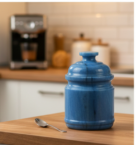 โถหินอ่อนสีน้ำเงินรอยัลทำมือพร้อมฝาปิดสุญญากาศ - ภาชนะหินตกแต่งสำหรับตกแต่งบ้านหรูหราและเก็บเครื่องประดับ - Product Image 2