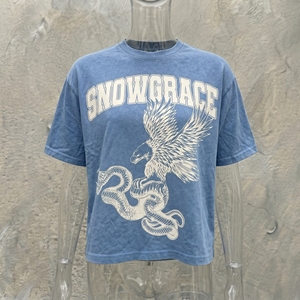 T-shirt bleu pour homme Snowgrace avec imprimé aigle et serpent, manches courtes, coupe classique, jersey décontracté en coton, col rond - Product Image 2