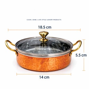 Olla para salsa de cobre martillado con tapa de vidrio |   Sartén Portátil Ecológica de Acero Inoxidable para Cocinar y Servir, 18.5 cm - Product Image 4