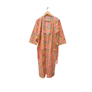 Kimono de Algodón con Diseño Floral de Tigre |   Bata de dormir de manga larga con cuello en V para mujer |   Ropa de Dormir de Alta Calidad con Cordón Ajustable - Product Image 1