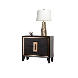 Comodino Moderno in Legno Espresso con Finiture Dorate e Design con Maniglia a Incasso, Arredamento per Camera da Letto - Product Image 3