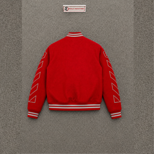MODERN RED VARSITY <b>JACKET</b> FOR <b>MEN</b> With <b>White</b> Stripe Details Regular Fit Casual Style Turn-down Collar Single Button Closure TREN - Product Image 6