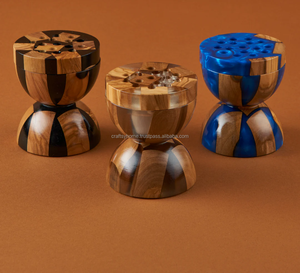 Brûleur d'encens arabe de luxe en bois d'acacia poli avec résine bleue, cadeau de mariage durable - Product Image 4