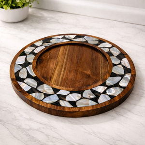 Plateau de service décoratif en bois et nacre avec incrustations, pour chocolats, dattes, calligraphie arabe, plateau circulaire de luxe pour chocolats - Product Image 6