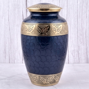<b>Red</b> and Gold Floral and Leaf Motif Brass Adult Cremation Urn with glossy surface for Human Ashes, Burial Memorial Urn - Product Image 4