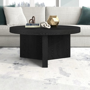 Modern Round Wood Coffee <b>Table</b> Minimalist Design Living Room Furniture Durable <b>Black</b> Finish - Product Image 1