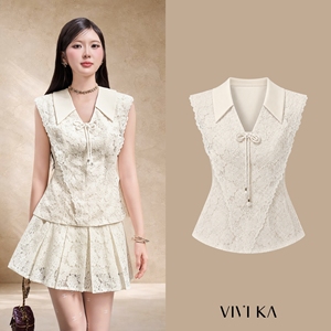 Blusa de Mujer con Encaje Floral, Mangas Peplum, Cuello Grande con Lazo, Top Femenino 100% Poliéster MORNA - Product Image 1