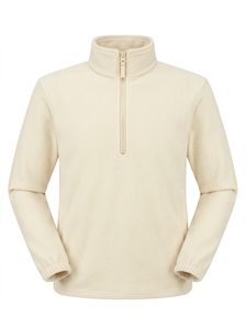 <b>Men's</b> Quarter-<b>Zip</b> Fleece <b>Jacket</b> Solid Color Breathable Casual Autumn Wear Regular Fit Knitted Polyester Material - Product Image 6