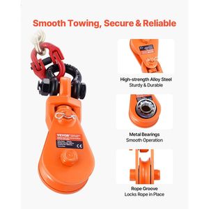 Polea de Bloqueo de 2 Toneladas con Cadena G80, Polea de 3 Pulgadas, Cable de Acero de 3/8 Pulgadas para Remolque, Rescate y Grillete Giratorio - Product Image 5