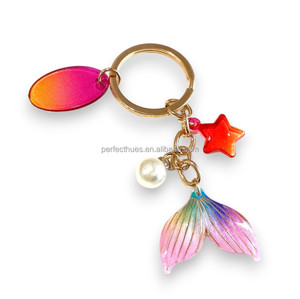 Llavero de Cola de Sirena Colorido con Colgante de Estrella y Dije de Perla, Llavero de Resina con Mosquetón para Niñas - Product Image 4