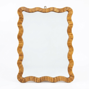 Handwicker Natural Rattan Scallop Wall <b>Mirror</b> for Bathroom, Entryway, Living Room, Hallway, Bedroom Decor - Product Image 1
