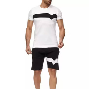 <b>Men's</b> <b>Navy</b> <b>Blue</b> Short Sleeve O-Neck <b>T</b>-<b>Shirts</b> And Short Set Regular Fit Casual Breathable 100% Cotton Knitted Solid Color - Product Image 2