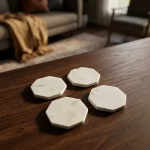Premium Marble Coasters <b>Set</b> <b>Waterproof</b> Heat Resistant Stone Coasters for Coffee Cups Glasses Home Kitchen Use - Product Image 5