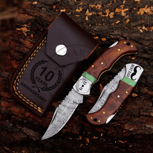 Ensemble de couteaux pliants en acier Damas de qualité industrielle, manche en bois rouge, couteau de poche, camping, chasse, édition cadeau anniversaire - Product Image 3