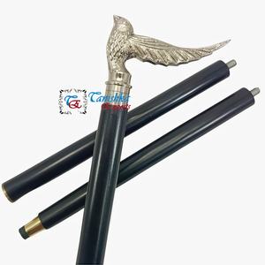 Bâton de marche d'extérieur pliable de 90 cm en bois fait main, motif tête de corbeau en laiton argenté de haute qualité, style Art Déco, parfait pour la navigation. - Product Image 3